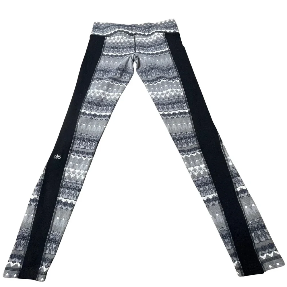 Alo Yoga Leggings Medium Gray Black Patterned Activewear Athletic Pants‎
